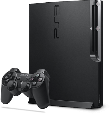 A Playstation 3 alongside its wireless controller.